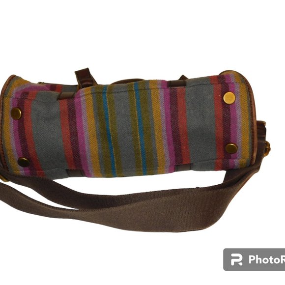 Fossil Striped Wool & Leather Crossbody Handbag Purse - Picture 6 of 13